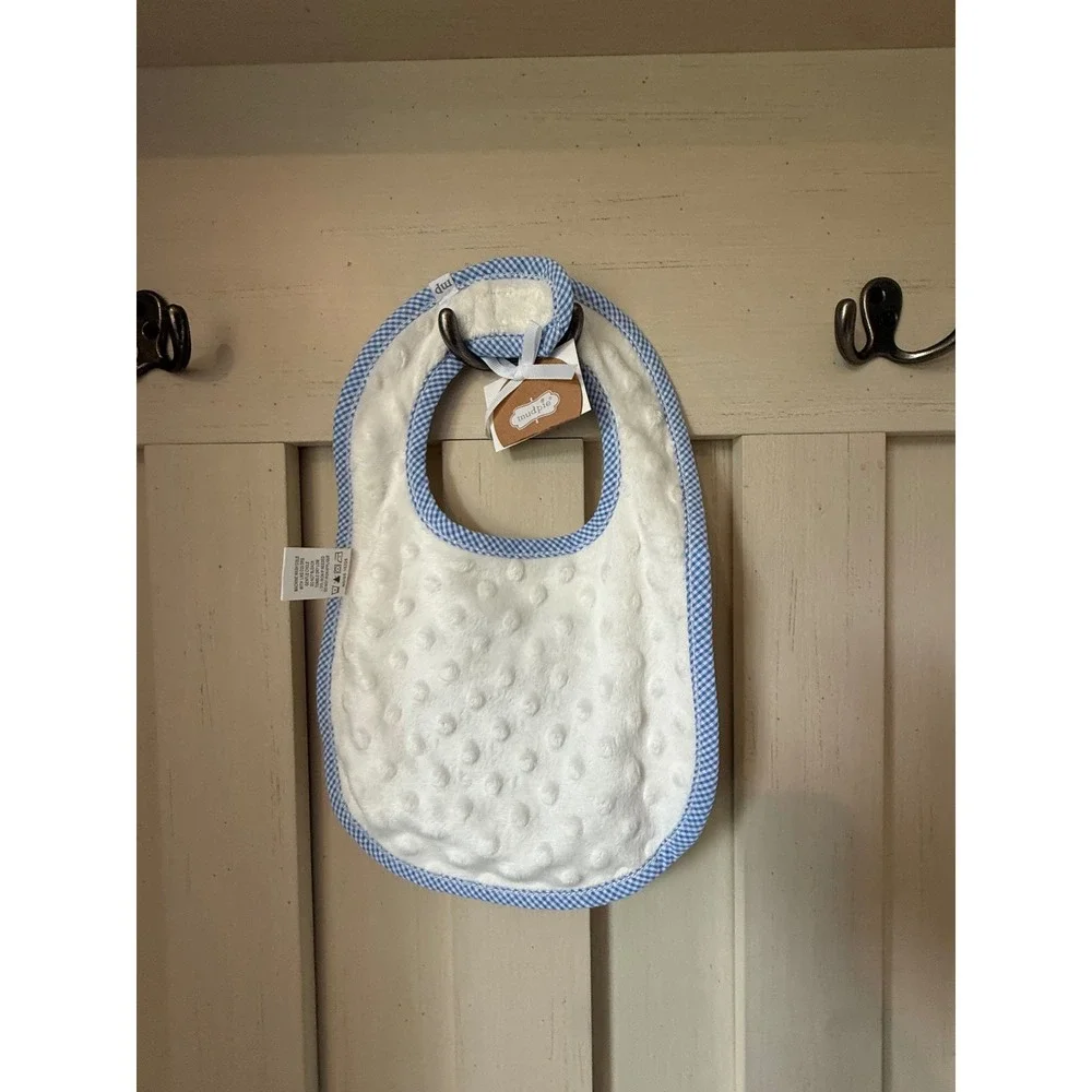 Mud Pie My First Hanukkah Baby Bib Blue Gingham Minky Dot White NWT